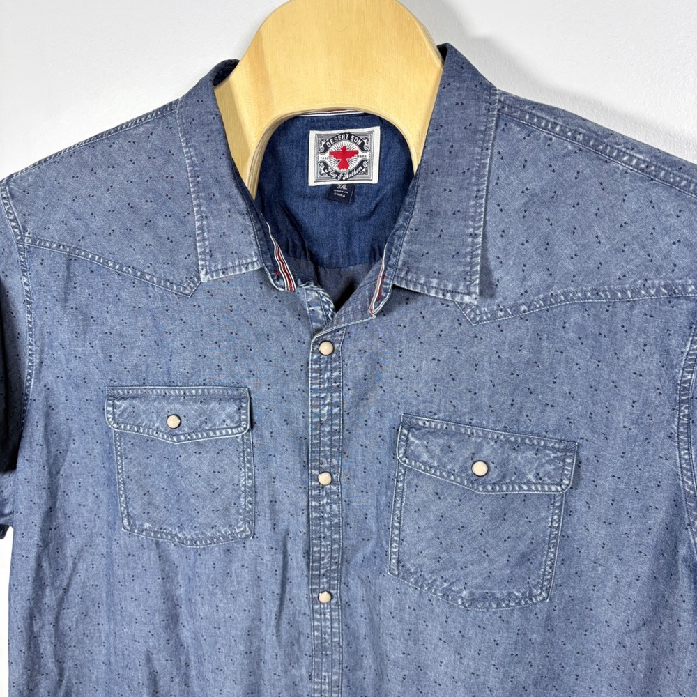 Desert Son Flag‎ & Anthem Mens 3XL Blue Pearl Snap Western Shirt Short Sleeve